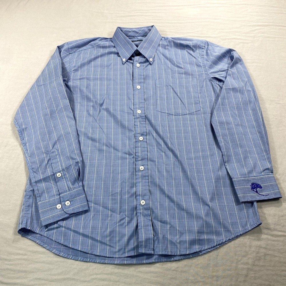 Turtleson Shirt Mens Large Blue Plaid Stretch Lightweight Casual Dress Adult